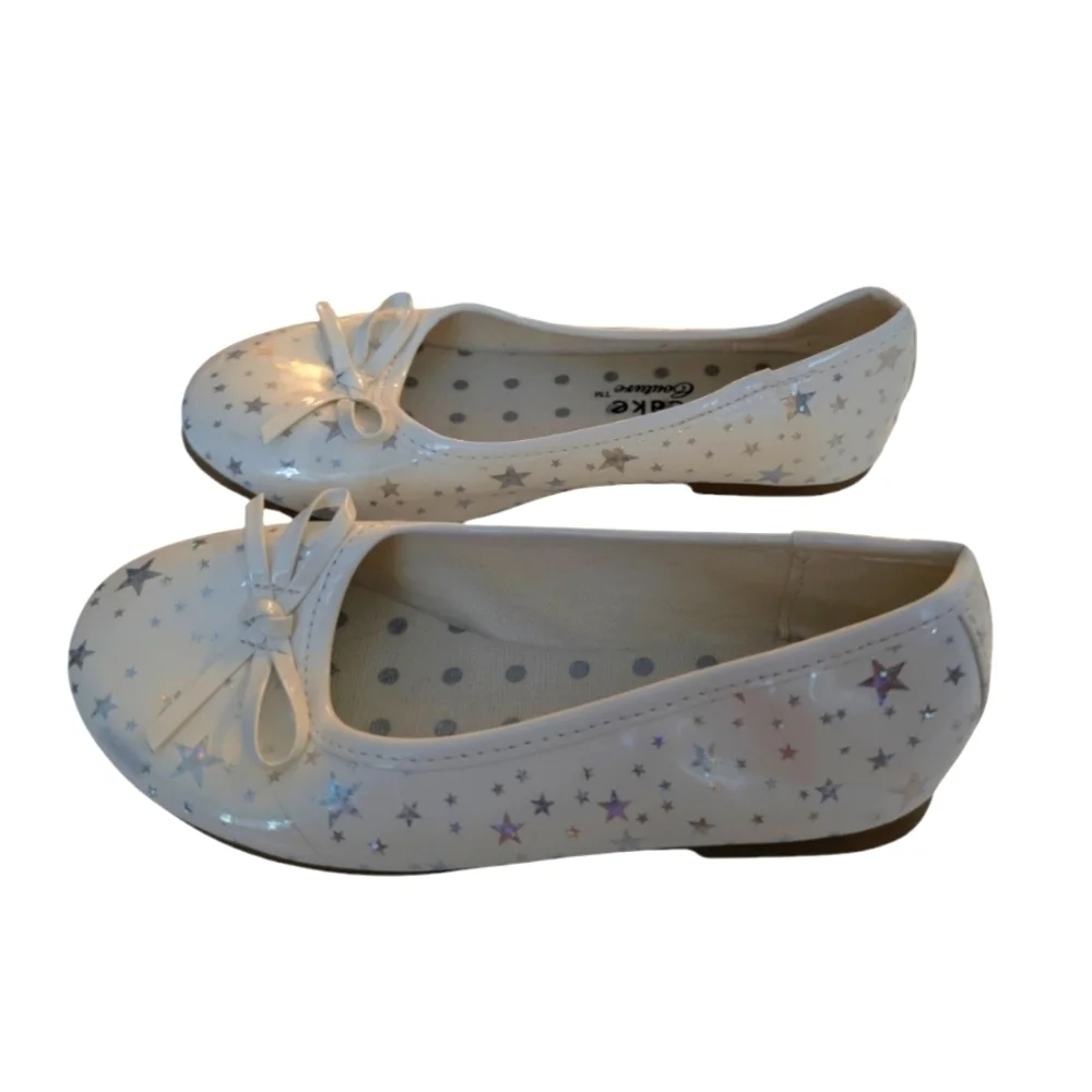 NWOT Cupcake Couture Girls White Starry Ballet Flats Shoes Size 26 9.5 Toddler